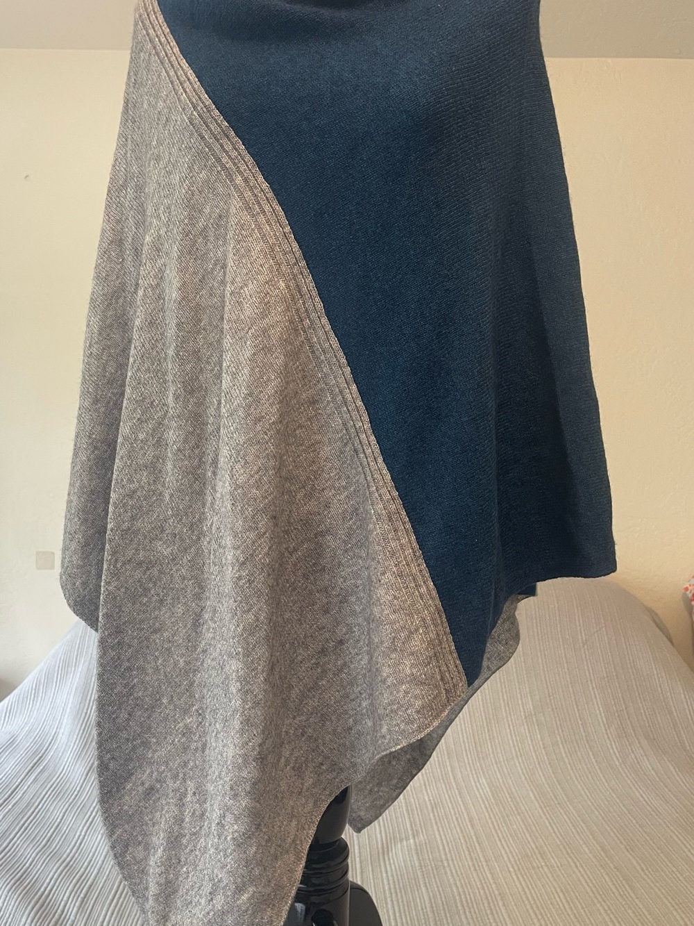 Celeste Two-Tone Asymmetrical Midi Skirt in Navy and Light Gray